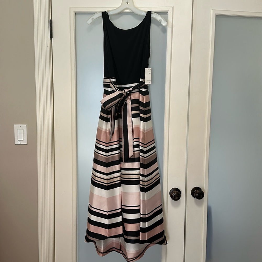 Blush black and taupe high low gown. Size 10